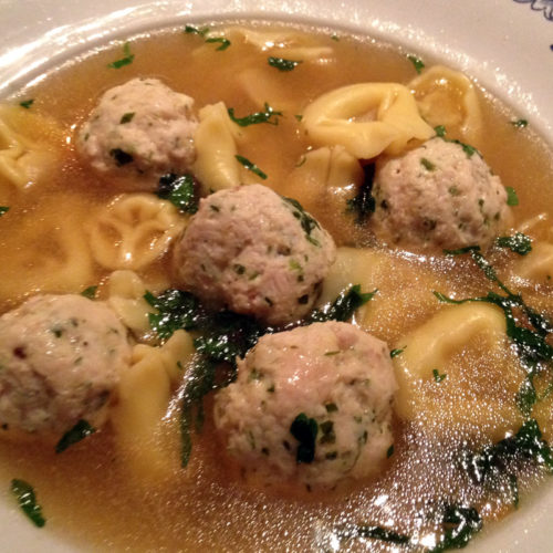 Chicken Soup with Chicken Meatballs and Tortellini